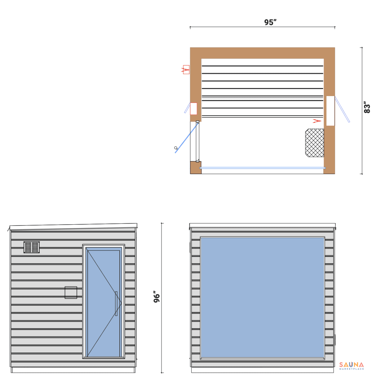 Saunalife G6 Door On Left Detailed Drawings And Dimensions